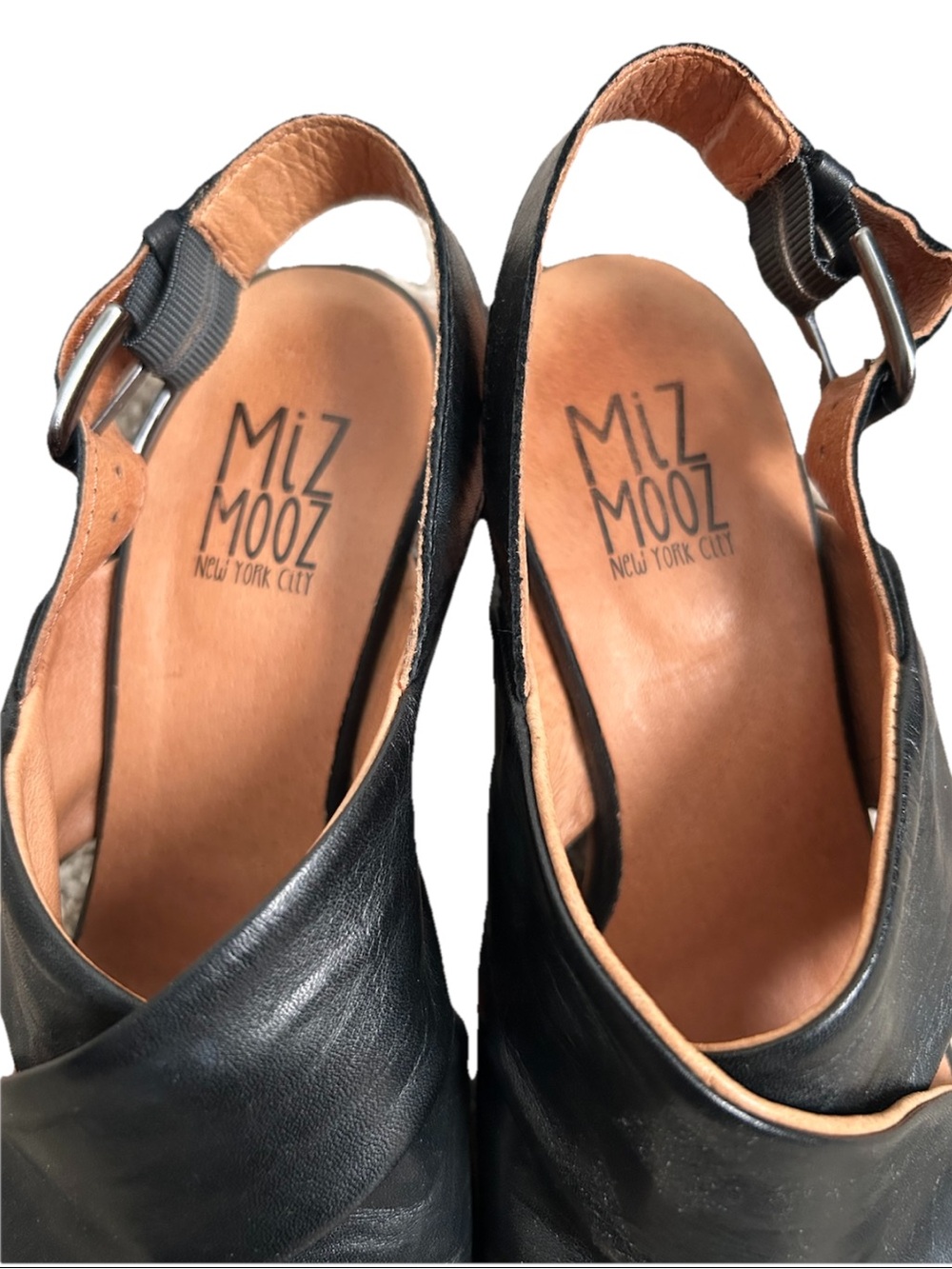 Miz Mooz Natasha Black Leather Sandals Block Heel Slingback Size 36 - Picture 4 of 7